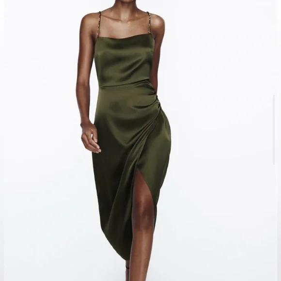 zara silk dress green Green Boho Maxi Dress w/Wood Bead Ties – Showroom56 main image 0